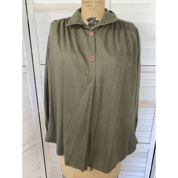 Style De Santa Fe Women’s Blouse Shirt 100% Silk Olive Green Southwest Sz Small - Picture 1 of 8